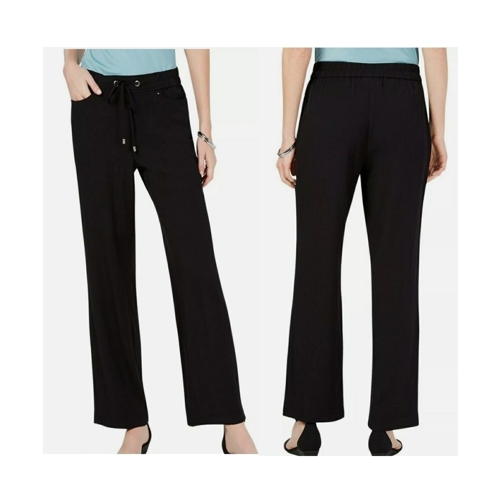 JM Collection Woven Dressing Wide Leg Stretchy Pants Size Medium Short in Black